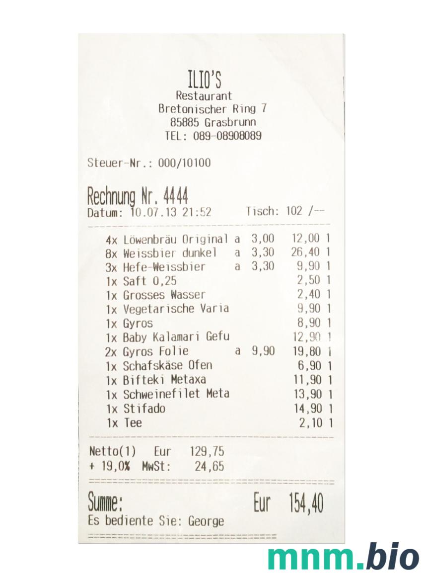 ILIO's Restaurant przykładowy czek płatniczy PSD